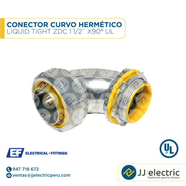 Conector curvo hermético Liquid Tight ZDC 1 1/2¨ x90° UL - E.F.