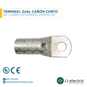 TERMINAL OJAL CAÑÓN CORTO DE COBRE ESTAÑADO 25MM2-1/4´´