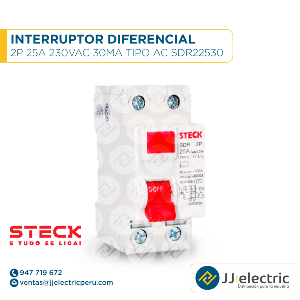 Interruptor Diferencial 2P 25A 230Vac 30Ma Tipo Ac Sdr22530 - STECK