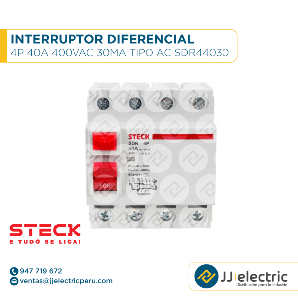Interruptor Diferencial 4P 40A 400Vac 30Ma Tipo Ac Sdr44030 - STECK