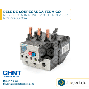 Rele De Sobrecarga Termico Reg. 80-93A 1Na+1Nc P/Cont. Nc1 268122 / NR2-93 80-93A - CHINT