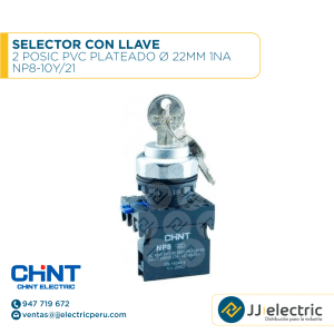 Selector Con Llave 2 Posic Pvc Plateado Ø 22Mm 1Na /  NP8-10Y/21 - CHINT