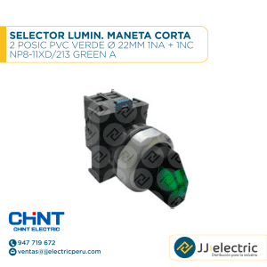 Selector Lumin. Maneta Corta 2 Posic Pvc Verde Ø 22Mm 1Na + 1Nc / NP8-11XD/213 GREEN A  - CHINT