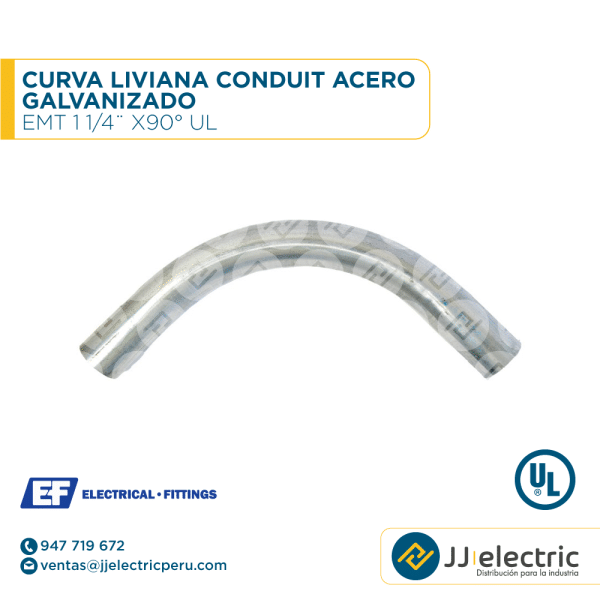 Curva liviana Conduit acero galvanizado EMT 1 1/4¨ x90° UL - E.F.