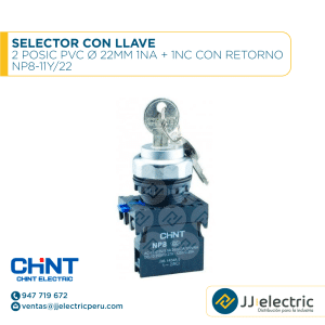 Selector Con Llave 2 Posic Pvc Ø 22Mm 1Na + 1Nc Con Retorno / NP8-11Y/22 - CHINT