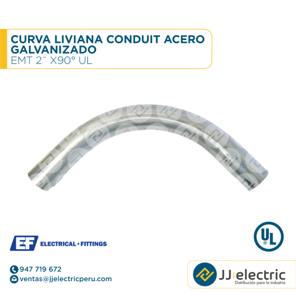 Curva liviana Conduit acero galvanizado EMT 2¨ x90° UL -  E.F.