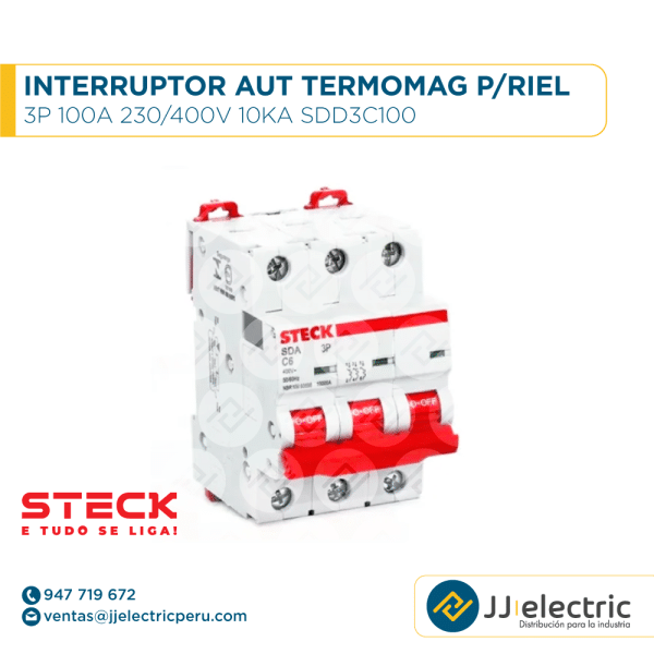 Interruptor Aut Termomagnético P/Riel 3P 100A 230/400V 10Ka Sdd3C100 - STECK