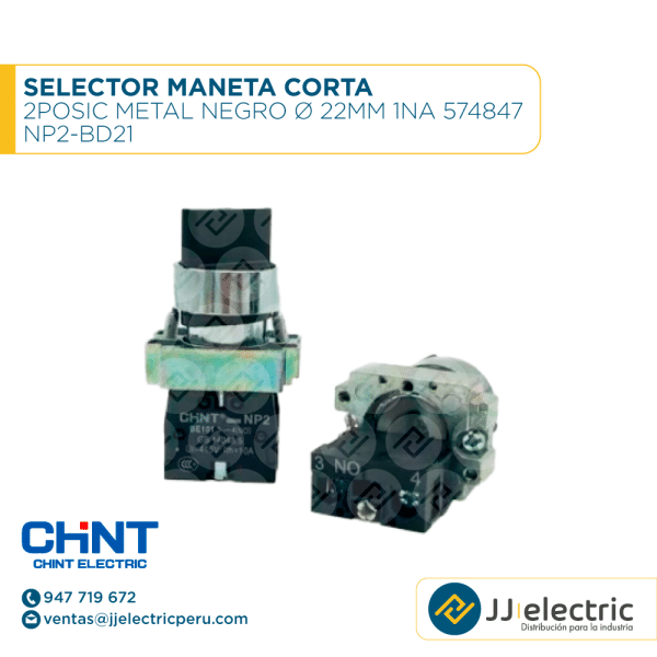 Selector Maneta Corta 2Posic Metal Negro Ø 22Mm 1Na 574847 / NP2-BD21 - CHINT