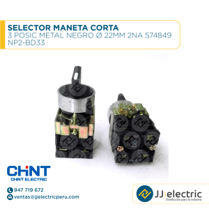 Selector Maneta Corta 3Posic Metal Negro Ø 22Mm 2Na 574849 / NP2-BD33 - CHINT