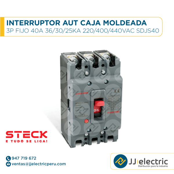 Interruptor Aut Caja Moldeada 3P Fijo 40A 36/30/25Ka 220/400/440Vac Sdjs40 - STECK