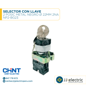 Selector Con Llave 2 Posic Metal Negro Ø 22Mm 2Na / NP2-BG23 - CHINT