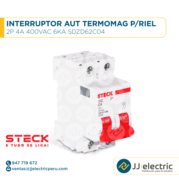 Interruptor Aut Termomagnético P/Riel 2P 4A 400Vac 6Ka Sdzd62C04 - STECK