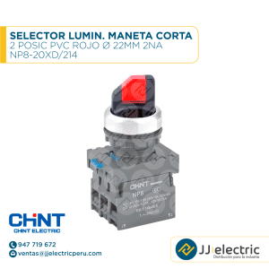 Selector Lumin. Maneta Corta 2 Posic Pvc Rojo Ø 22Mm 2Na / NP8-20XD/214 - CHINT