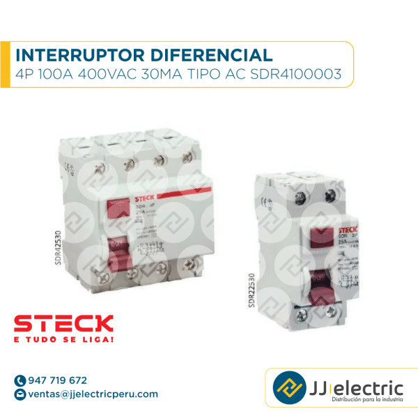 Interruptor Diferencial 4P 100A 400Vac 30Ma Tipo Ac Sdr4100003 - STECK