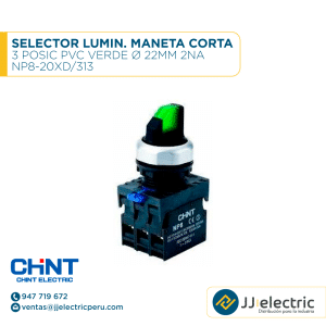 Selector Lumin. Maneta Corta 3 Posic Pvc Verde Ø 22Mm 2Na / NP8-20XD/313 - CHINT