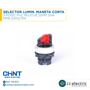 Selector Lumin. Maneta Corta 3 Posic Pvc Rojo Ø 22Mm 2Na / NP8-20XD/314 - CHINT