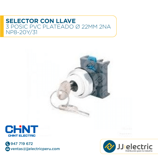 Selector Con Llave 3 Posic Pvc Plateado Ø 22Mm 2Na / NP8-20Y/31 - CHINT