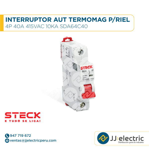 Interruptor Aut Termomagnético P/Riel 4P 40A 415Vac 10Ka Sda64C40 - STECK