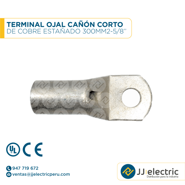 TERMINAL OJAL CAÑÓN CORTO DE COBRE ESTAÑADO 300MM2-5/8´´