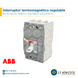 Interruptor termomagnético regulable 3x70-100A (690V) 65/36kA 230/440V - ABB
