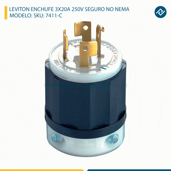 LEVITON ENCHUFE 3X20A 250V SEGURO NO NEMA SKU: 7411-C
