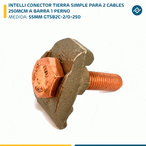 INTELLI CONECTOR TIERRA SIMPLE PARA 2 CABLES 250MCM A BARRA 1 PERNO 55MM GTSB2C-2/0-250