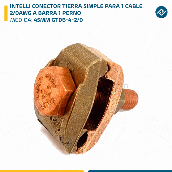 INTELLI CONECTOR TIERRA SIMPLE PARA 1 CABLE 2/0AWG A BARRA 1 PERNO 45MM GTDB-4-2/0