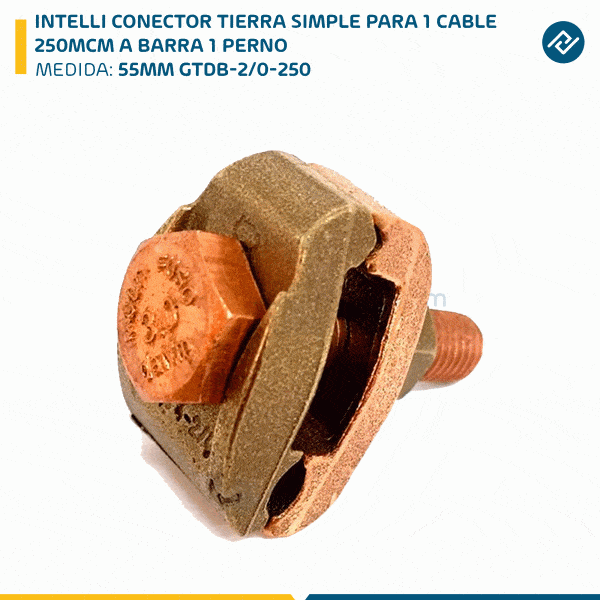 INTELLI CONECTOR TIERRA SIMPLE PARA 1 CABLE 250MCM A BARRA 1 PERNO 55MM GTDB-2/0-250