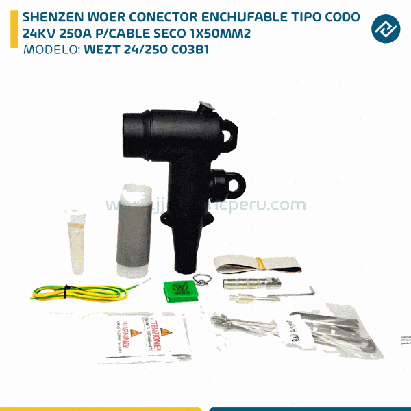 SHENZEN WOER CONECTOR ENCHUFABLE TIPO CODO 24KV 250A P/CABLE SECO 1X50MM2 WEZT 24/250 C03B1
