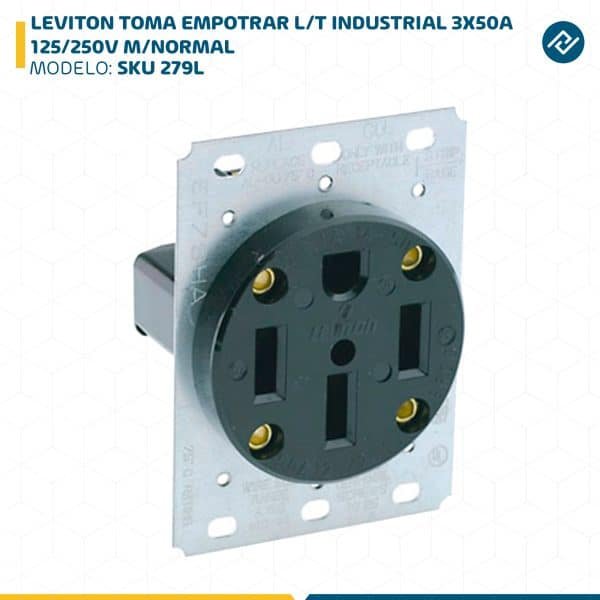 LEVITON TOMA EMPOTRAR L/T INDUSTRIAL 3X50A 125/250V M/NORMAL SKU: 279L