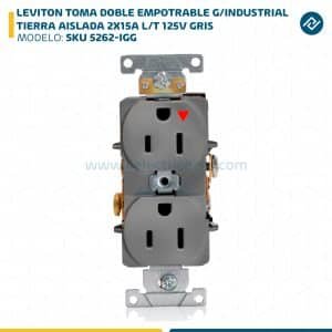 LEVITON TOMA DOBLE EMPOTRABLE G/INDUSTRIAL TIERRA AISLADA 2X15A L/T 125V GRIS SKU: 5262-IGG