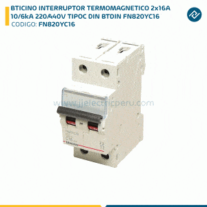 BTICINO INTERRUPTOR TERMOMAGNETICO 2x16A 10/6kA 220/440V TIPOC DIN BTDIN FN820YC16