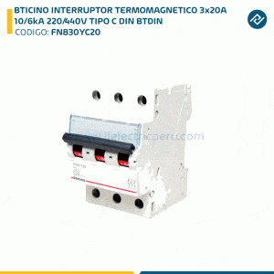 BTICINO INTERRUPTOR TERMOMAGNETICO 3x20A 10/6kA 220/440V TIPO C DIN BTDIN FN830YC20