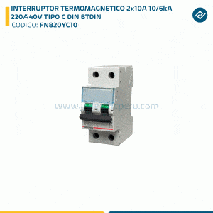 INTERRUPTOR TERMOMAGNETICO 2x10A 10/6kA 220/440V TIPO C DIN BTDIN FN820YC10