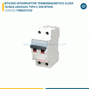 BTICINO INTERRUPTOR TERMOMAGNETICO 2x32A 10/6kA 220/440V TIPO C DIN BTDIN FN820YC32