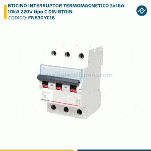 BTICINO INTERRUPTOR TERMOMAGNETICO 3x16A 10kA 220V tipo C DIN BTDIN FN830YC16