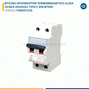 BTICINO INTERRUPTOR TERMOMAGNETICO 2x25A 10/6kA 220/440V TIPO C DIN BTDIN FN820YC25