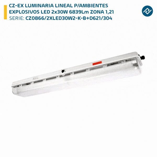 CZ-EX LUMINARIA LINEAL P/AMBIENTES EXPLOSIVOS LED 2x30W 6839Lm ZONA 1,21 CZ0866/2XLED30W2-K-B+D621/304