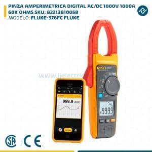 PINZA AMPERIMETRICA DIGITAL AC/DC 1000V 1000A 60K OHMS FLUKE-376FC FLUKE SKU: 82213810058