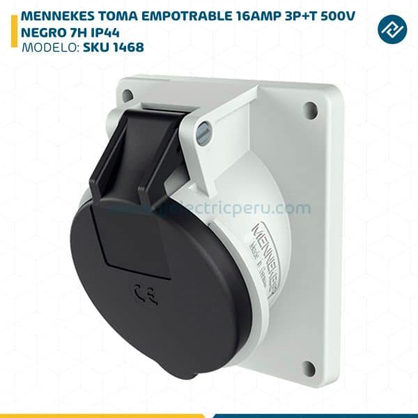 MENNEKES TOMA EMPOTRABLE 16AMP 3P+T 500V NEGRO 7H IP44 SKU: 1468