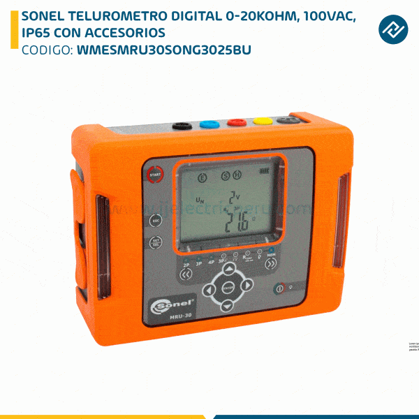 SONEL TELUROMETRO DIGITAL 0-20KOHM, 100VAC, IP65 CON ACCESORIOS WMESMRU30SONG3025BU