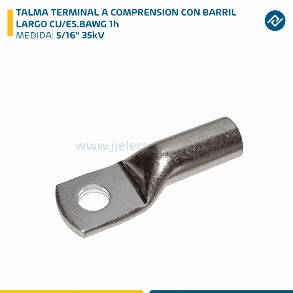 TALMA TERMINAL A COMPRENSION CON BARRIL LARGO CU/ES.8AWG 1h 5/16" 35kV