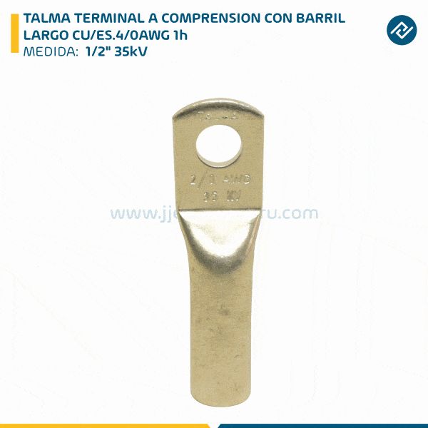 TALMA TERMINAL A COMPRENSION CON BARRIL LARGO CU/ES.4/0AWG 1h 1/2" 35kV