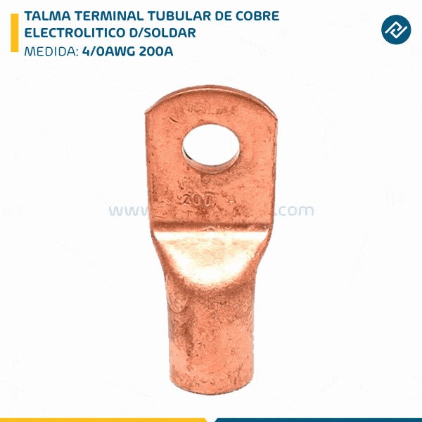 TALMA TERMINAL TUBULAR DE COBRE ELECTROLITICO D/SOLDAR 4/0AWG 200A