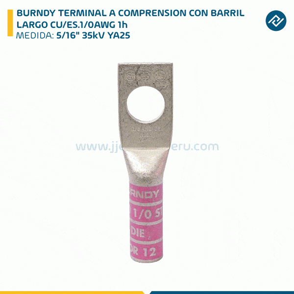 BURNDY TERMINAL A COMPRENSION CON BARRIL LARGO CU/ES.1/0AWG 1h 5/16" 35kV YA25