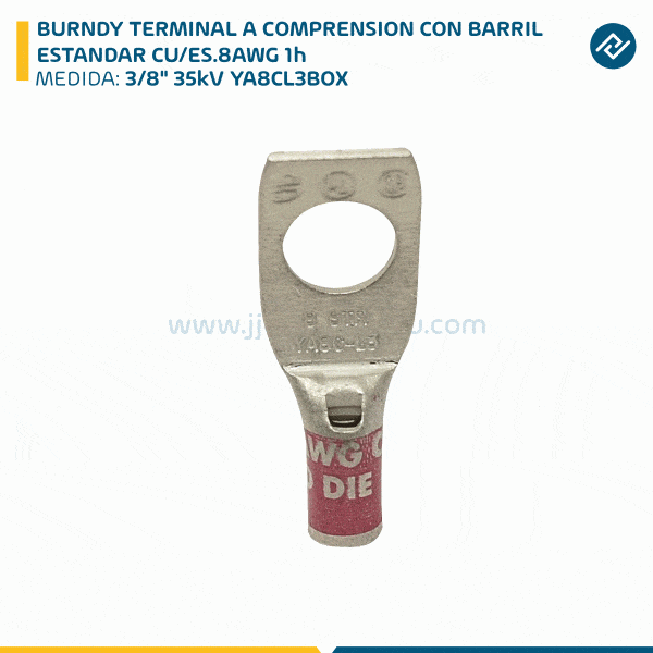 BURNDY TERMINAL A COMPRENSION CON BARRIL ESTANDAR CU/ES.8AWG 1h 3/8" 35kV YA8CL3BOX