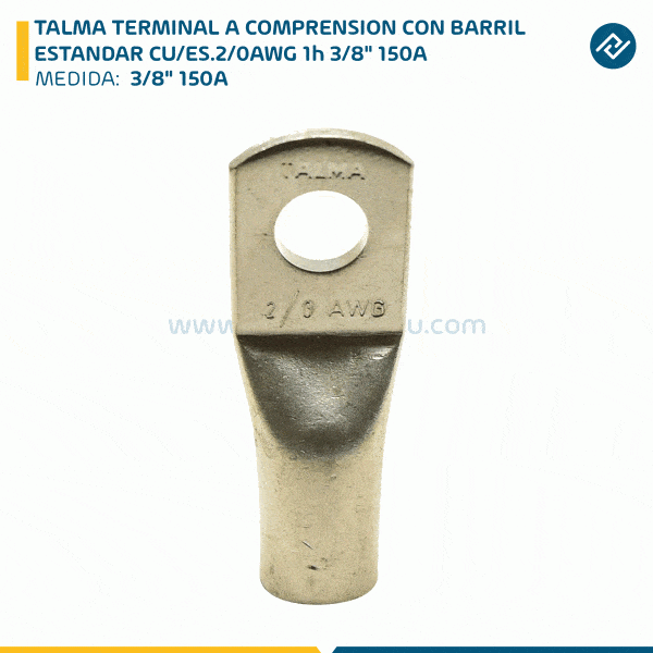 TALMA TERMINAL A COMPRENSION CON BARRIL ESTANDAR CU/ES.2/0AWG 1h 3/8" 150A