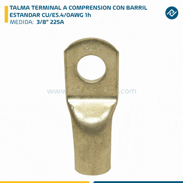 TALMA TERMINAL A COMPRENSION CON BARRIL ESTANDAR CU/ES.4/0AWG 1h 3/8" 225A