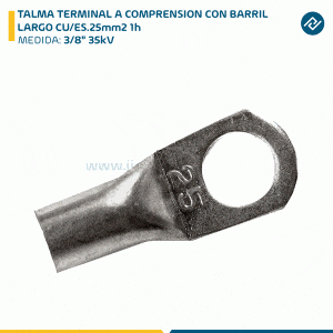 TALMA TERMINAL A COMPRENSION CON BARRIL LARGO CU/ES.25mm2 1h 3/8" 35kV