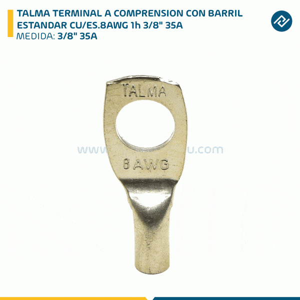 TALMA TERMINAL A COMPRENSION CON BARRIL ESTANDAR CU/ES.8AWG 1h 3/8" 35A